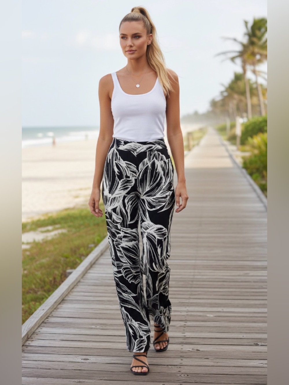 (#30)ANNE KLEIN Floral Palazzo Pant